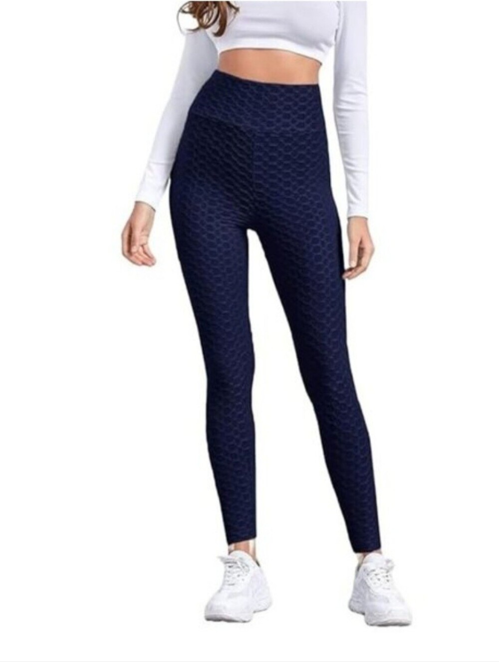 True Rock Dolce Honeycomb Stretch Soft Running Navy Textured Leggings  L/XL